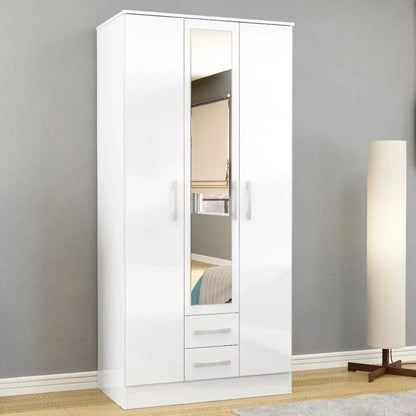 Lynx 3 Door 2 Drawer Mirrored Wardrobe - White