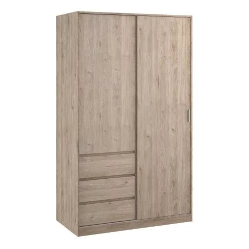 Classic Design Sliding Door Wardrobe with 3 Drawers - Jackson Hickory Oak