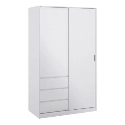 Classic Design High Gloss Sliding Door Wardrobe with 3 Drawers - White