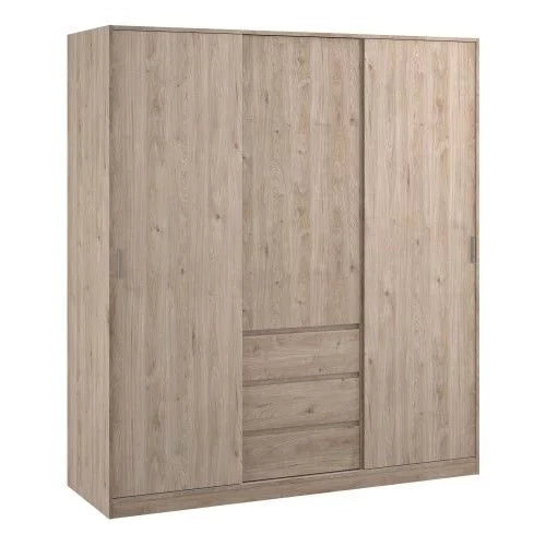 Classic Design High Gloss 2 Sliding Door Wardrobe with 3 Drawers - Jackson Hickory Oak