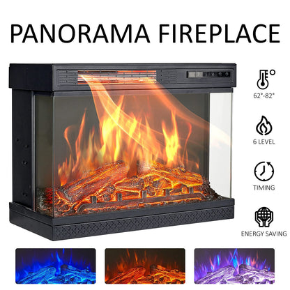 Smallbee 3-Sided Fireplace TV Stand Wood With Glass Door Storage