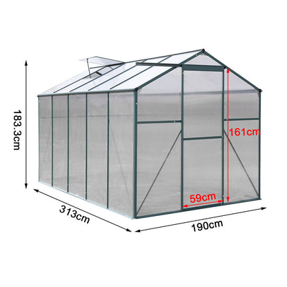 10' x 6' ft Garden Greenhouse Green Framed with 2 Vents Rain Gutter Setting