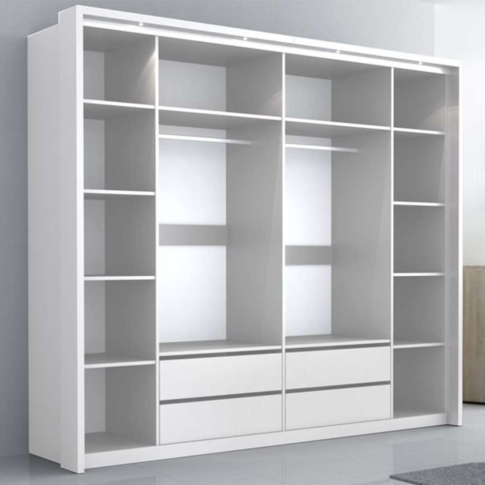 White Mirrored Folding Sliding Door Wardrobe 255cm – DUNHAM