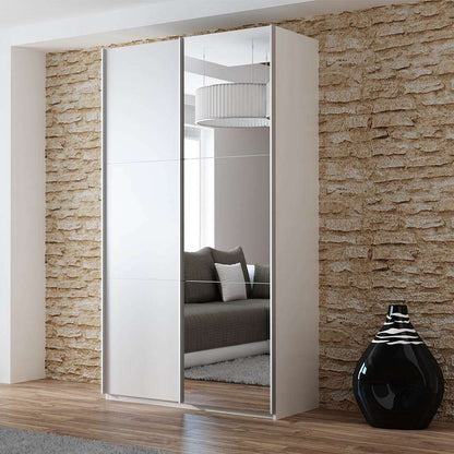 White Mirrored Sliding Door Wardrobe 120cm – OXFORD