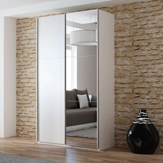 White Mirrored Sliding Door Wardrobe 120cm – OXFORD
