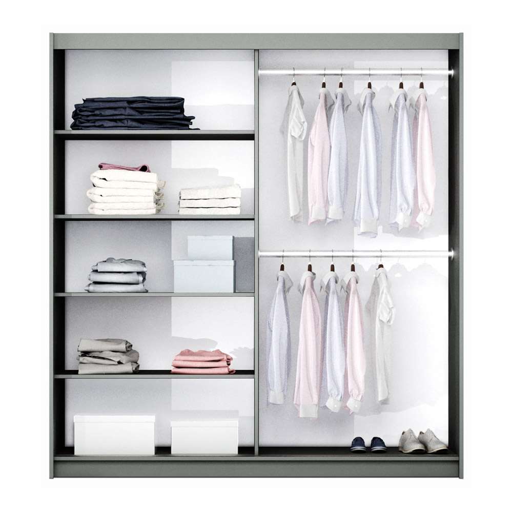 Graphite Mirrored Sliding Door Wardrobe 200cm – OXFORD
