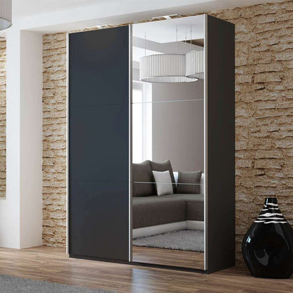 Black Mirrored Sliding Door Wardrobe 150cm – OXFORD