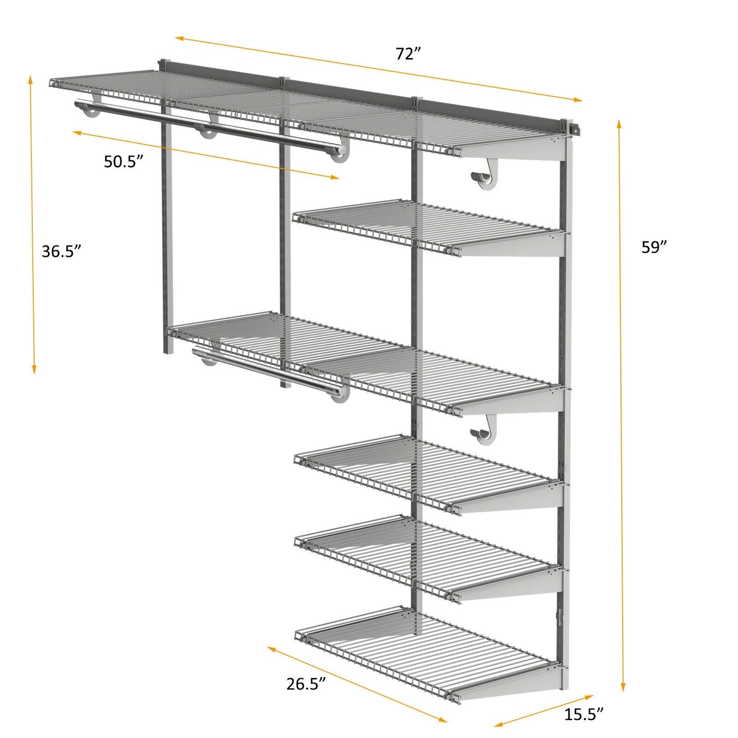 Custom Closet Organizer Kit with Cloth Rods for Bedroom