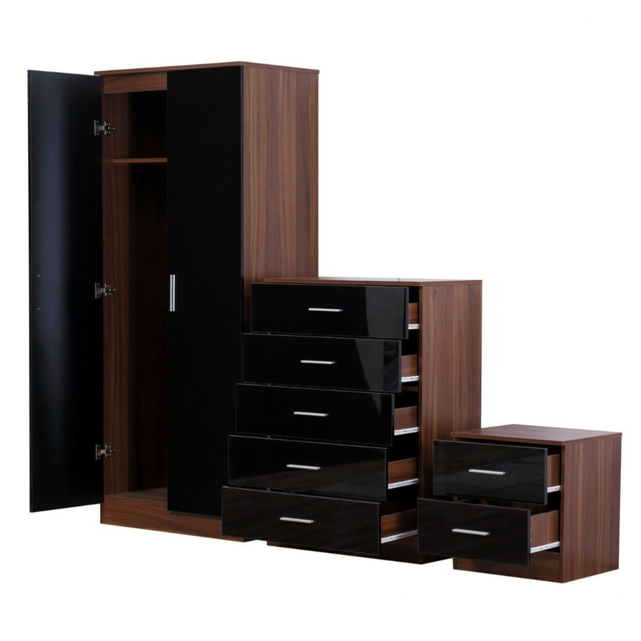 Reflect Wardrobe Set Gloss Black & Walnut