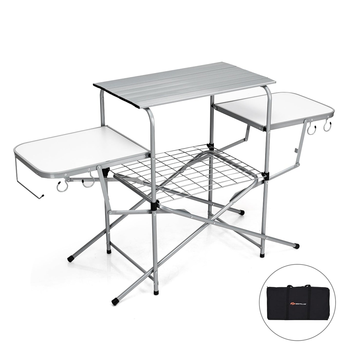 Folding Camping Table with Storage Lower Shelf & Hook & Carry Bag
