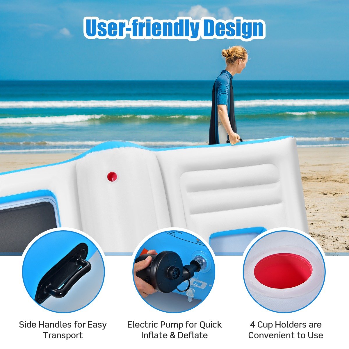 4-6 Person Floating Island with Dual Lying and Wading Areas-White