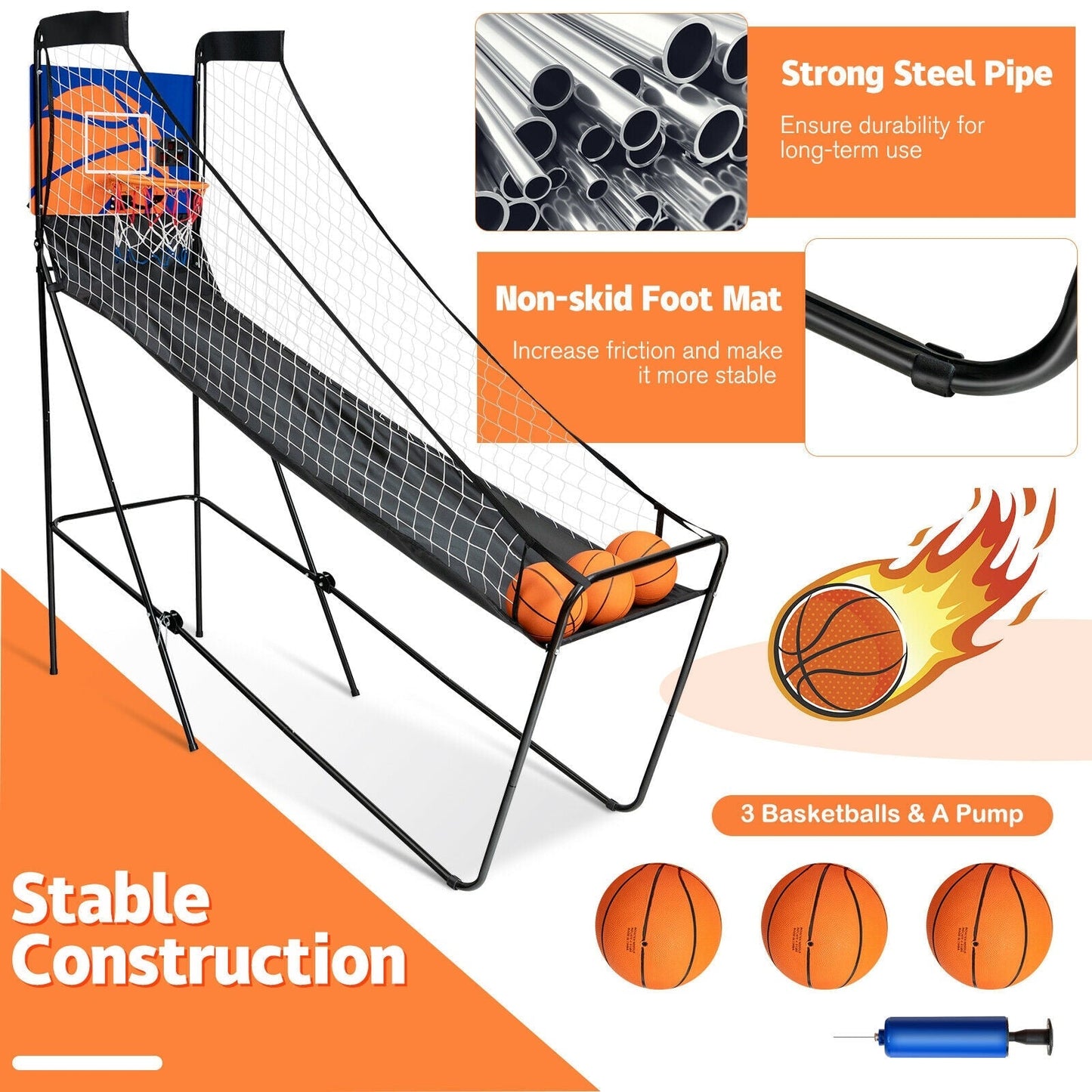 Portable Arcade Basketball Game with Electronic Scorer for Indoor Party