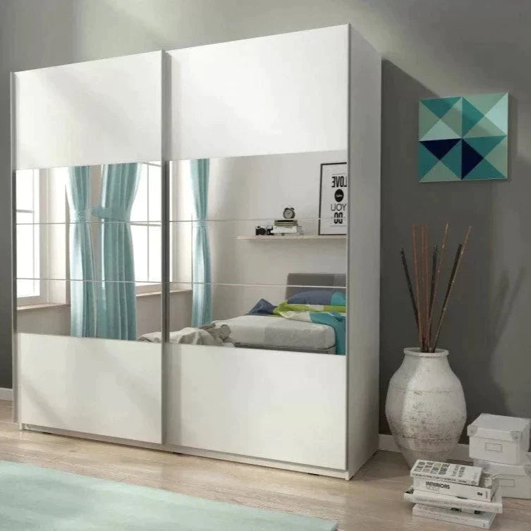 Merlin-I Mirrored 2-Door Sliding Wardrobe - White or Sonoma Oak