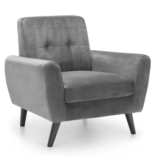 Monza Stylish Retro Velvet Fabric Armchair - Mid-Grey