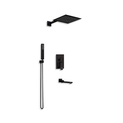 Sliver/Black Chrome Plated Square Concealed Showerhead and Handshower Mixer Set