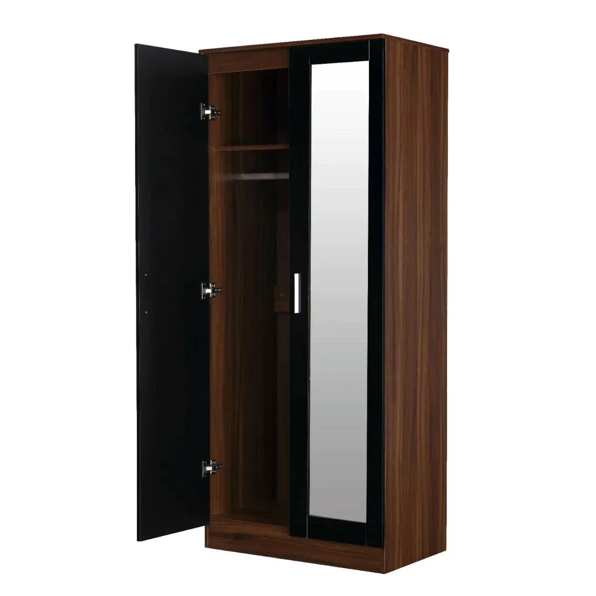 3 Pcs Reflect High Gloss 2 Door Mirror Wardrobe Set - Black & Walnut