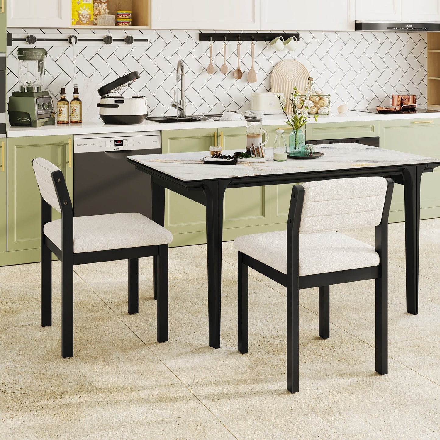 Set of 2 Dining Chairs Sherpa Upholstered Armless Chair with Wood Frame-White