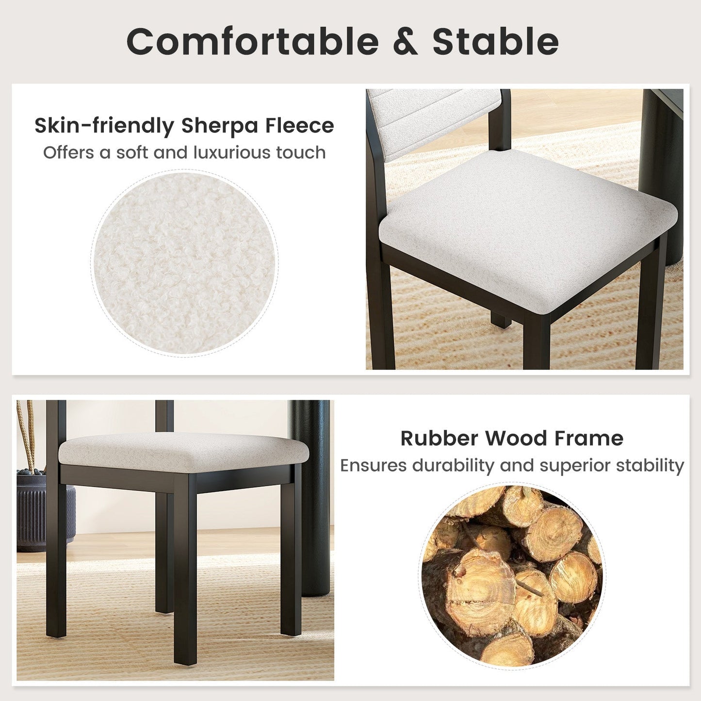 Set of 2 Dining Chairs Sherpa Upholstered Armless Chair with Wood Frame-White