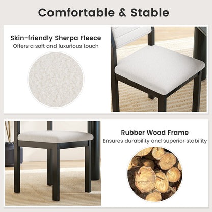 Set of 2 Dining Chairs Sherpa Upholstered Armless Chair with Wood Frame-White