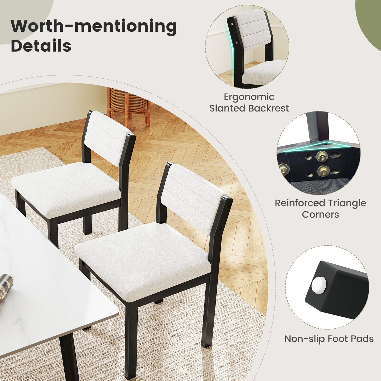 Set of 2 Dining Chairs Sherpa Upholstered Armless Chair with Wood Frame-White