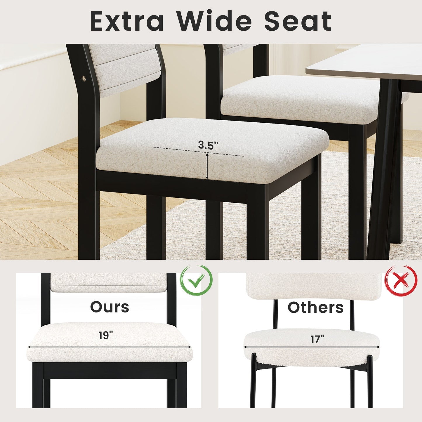 Set of 2 Dining Chairs Sherpa Upholstered Armless Chair with Wood Frame-White