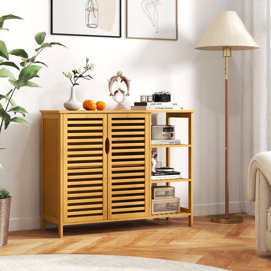 2-Door Bamboo Bathroom Cabinet with Shelves-Natural