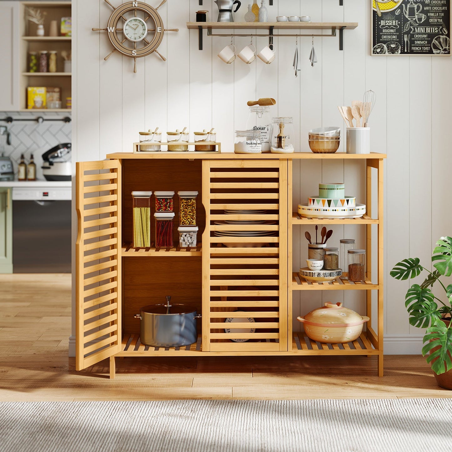 2-Door Bamboo Bathroom Cabinet with Shelves-Natural