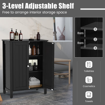 2-Door Freestanding Bathroom Floor Cabinet with Adjustable Shelves-Black