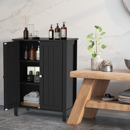 2-Door Freestanding Bathroom Floor Cabinet with Adjustable Shelves-Black