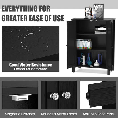 2-Door Freestanding Bathroom Floor Cabinet with Adjustable Shelves-Black