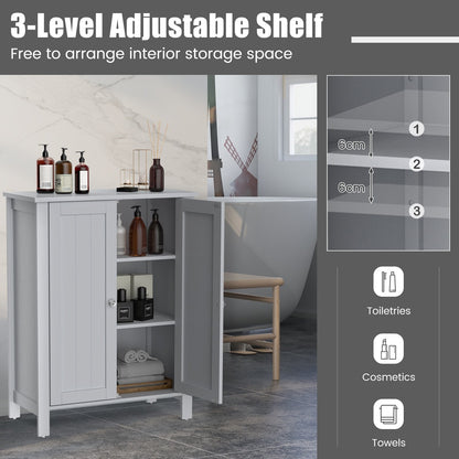 2-Door Freestanding Bathroom Floor Cabinet with Adjustable Shelves-Grey