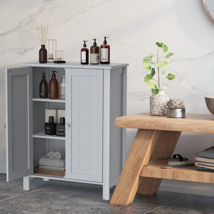 2-Door Freestanding Bathroom Floor Cabinet with Adjustable Shelves-Grey