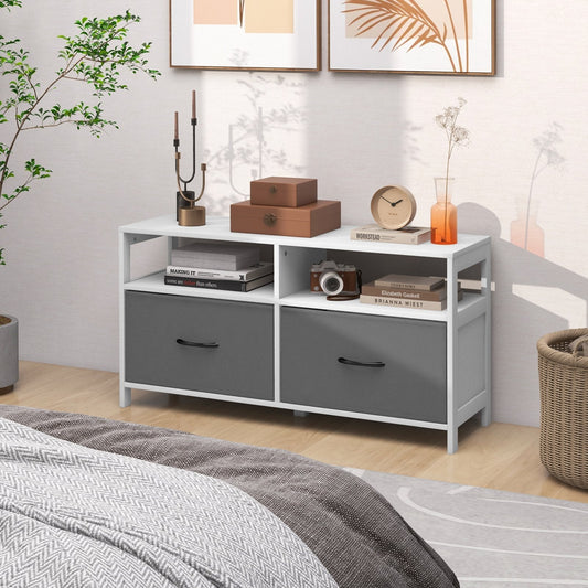 Fabric Dresser with 2 Drawers and 2 Open Shelves Fabric Bins-White