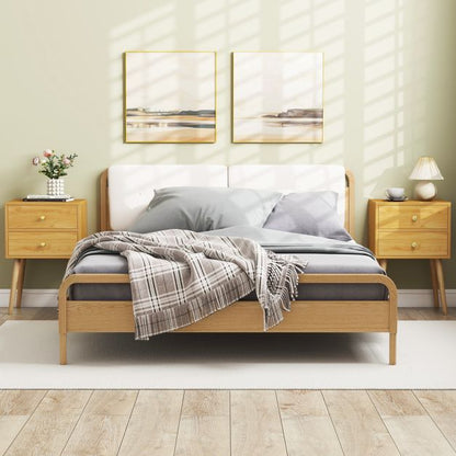 2-Drawer Nightstand with Solid Wood Legs for Bedroom-Natural