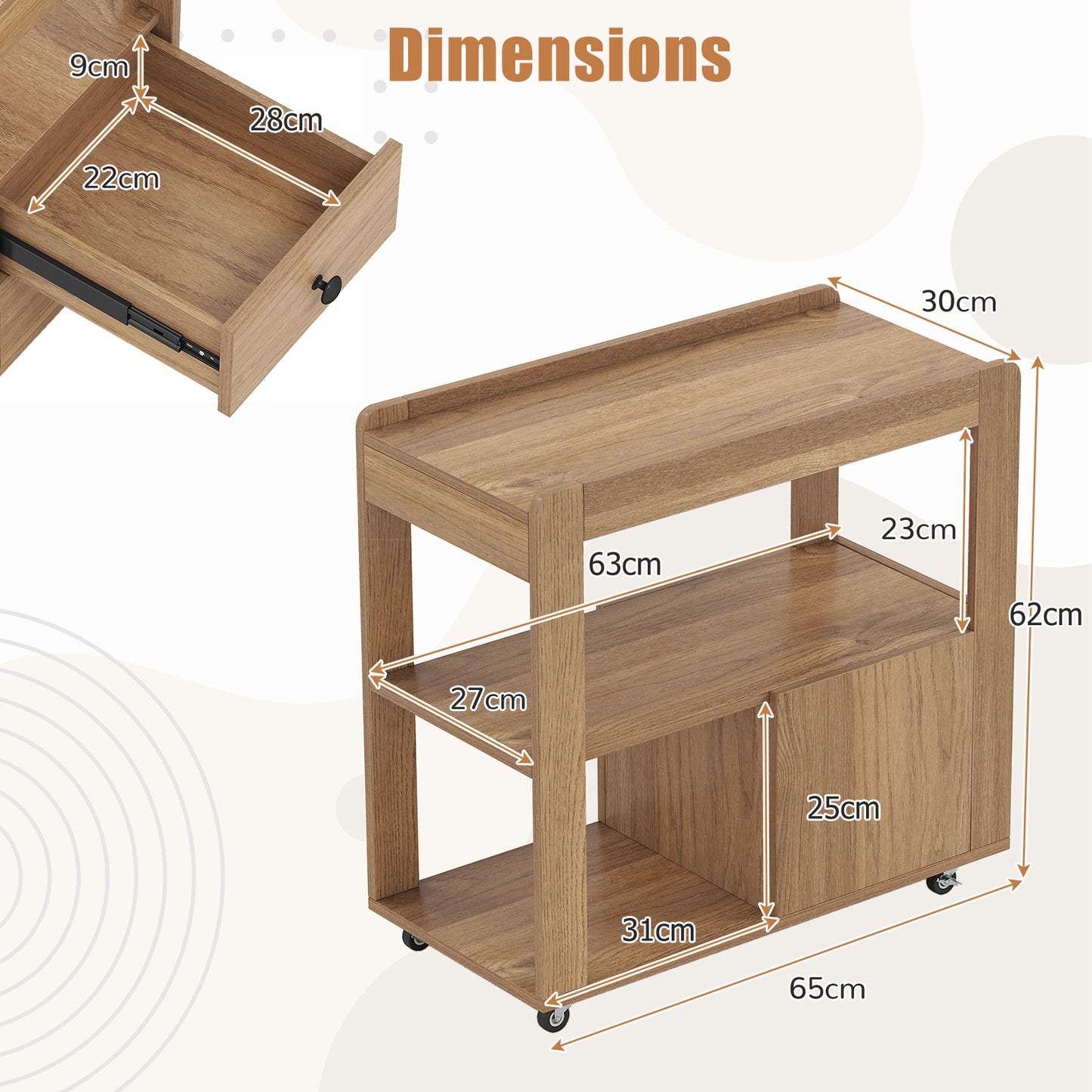 Modern 2-Drawer Sofa Side Table with Open Shelves-Natural