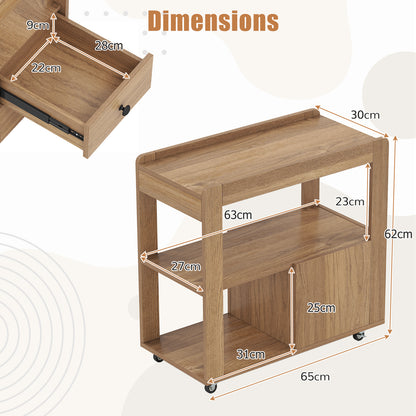 Modern 2-Drawer Sofa Side Table with Open Shelves-Natural