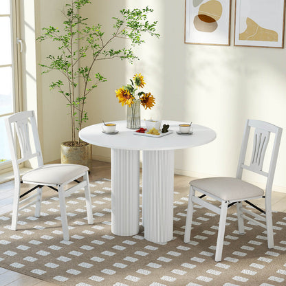 Set of 2 Folding Dining Chairs with Soft Padded Seat and Hollow-out Backrest-White