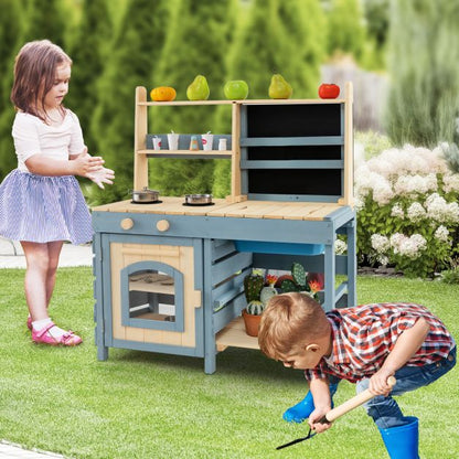 2 In 1 Outdoor Mud Kitchen with Metal Baskets and Storage Bag