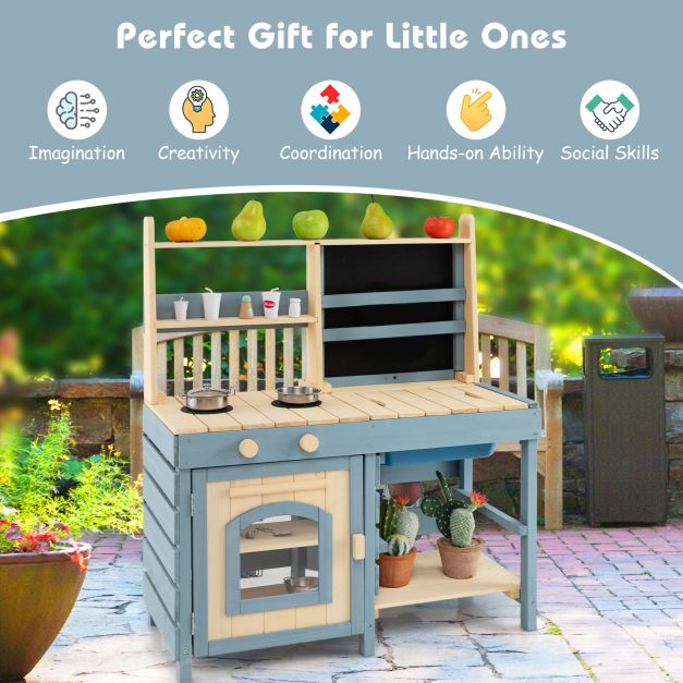 2 In 1 Outdoor Mud Kitchen with Metal Baskets and Storage Bag
