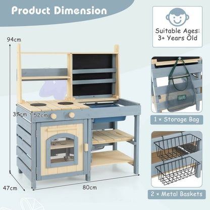 2 In 1 Outdoor Mud Kitchen with Metal Baskets and Storage Bag