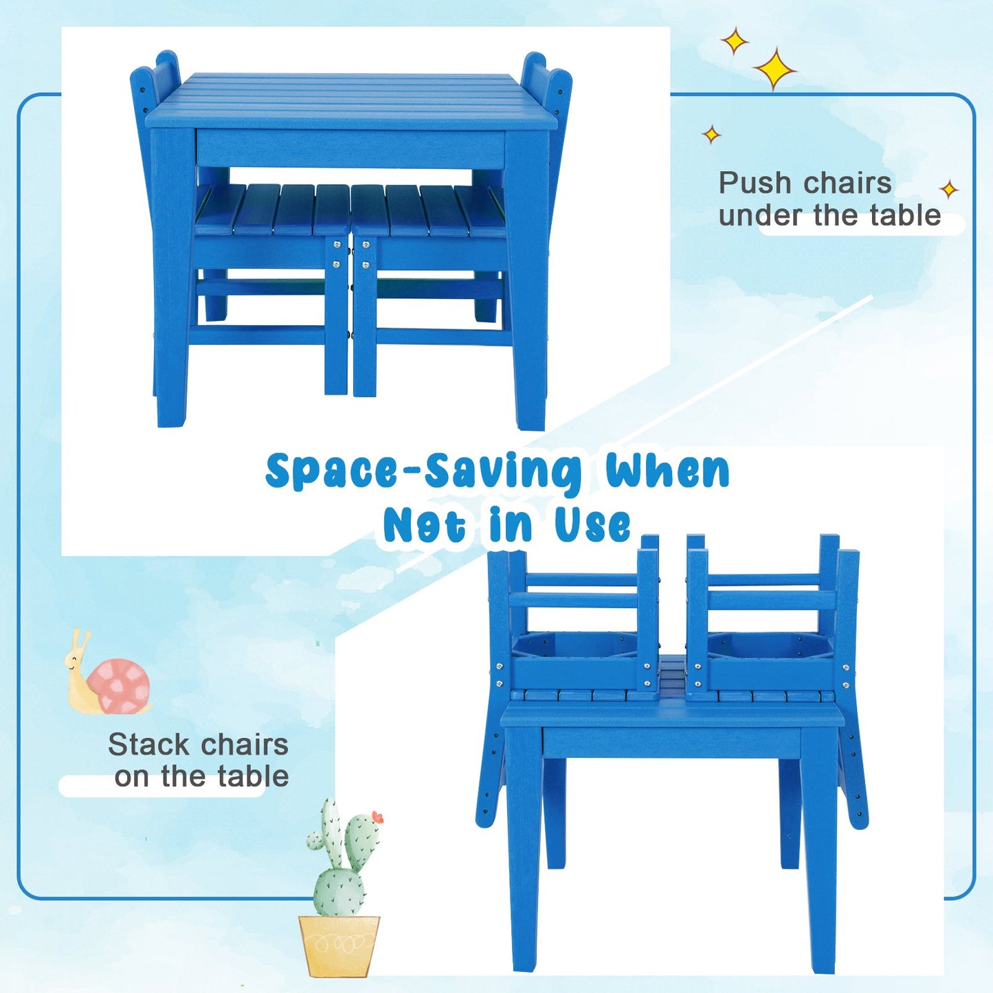 2 PCS Kids Indoor Outdoor Learning Chair with Backrest-Blue