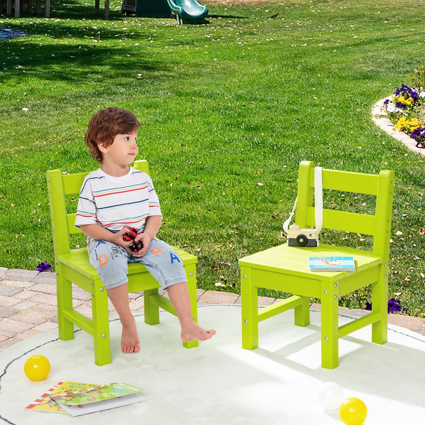 2 PCS Kids Indoor Outdoor Learning Chair with Backrest-Green