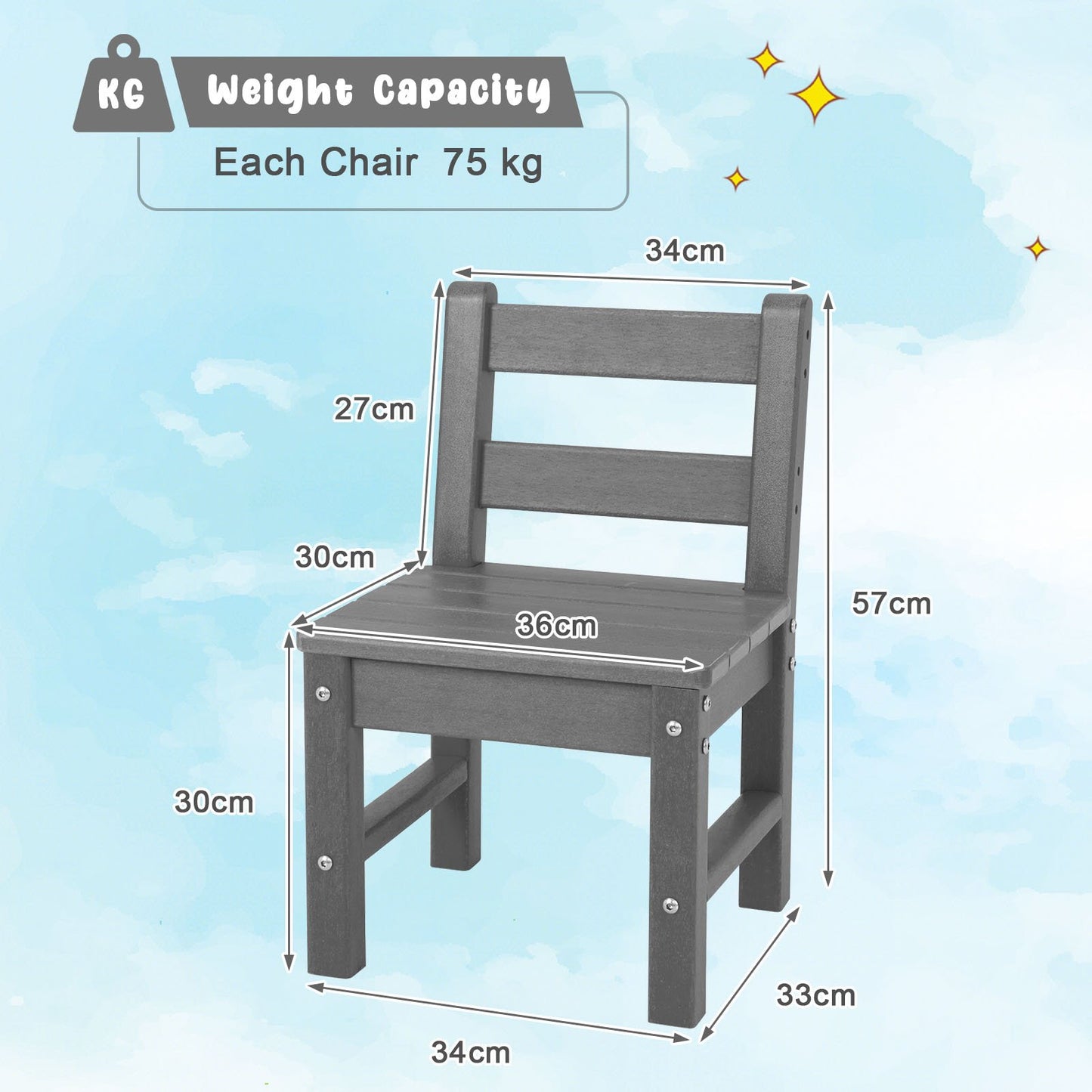2 PCS Kids Indoor Outdoor Learning Chair with Backrest-Grey