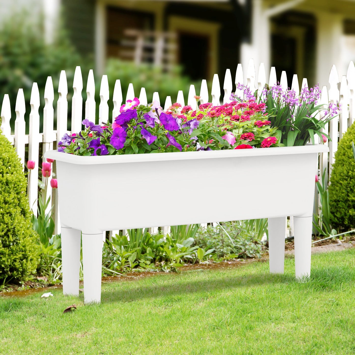 2 Pieces Raised Garden Beds with Detachable Legs and Drainage Hole-White