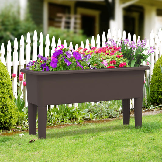 2 Pieces Raised Garden Beds with Detachable Legs and Drainage Hole-Brown