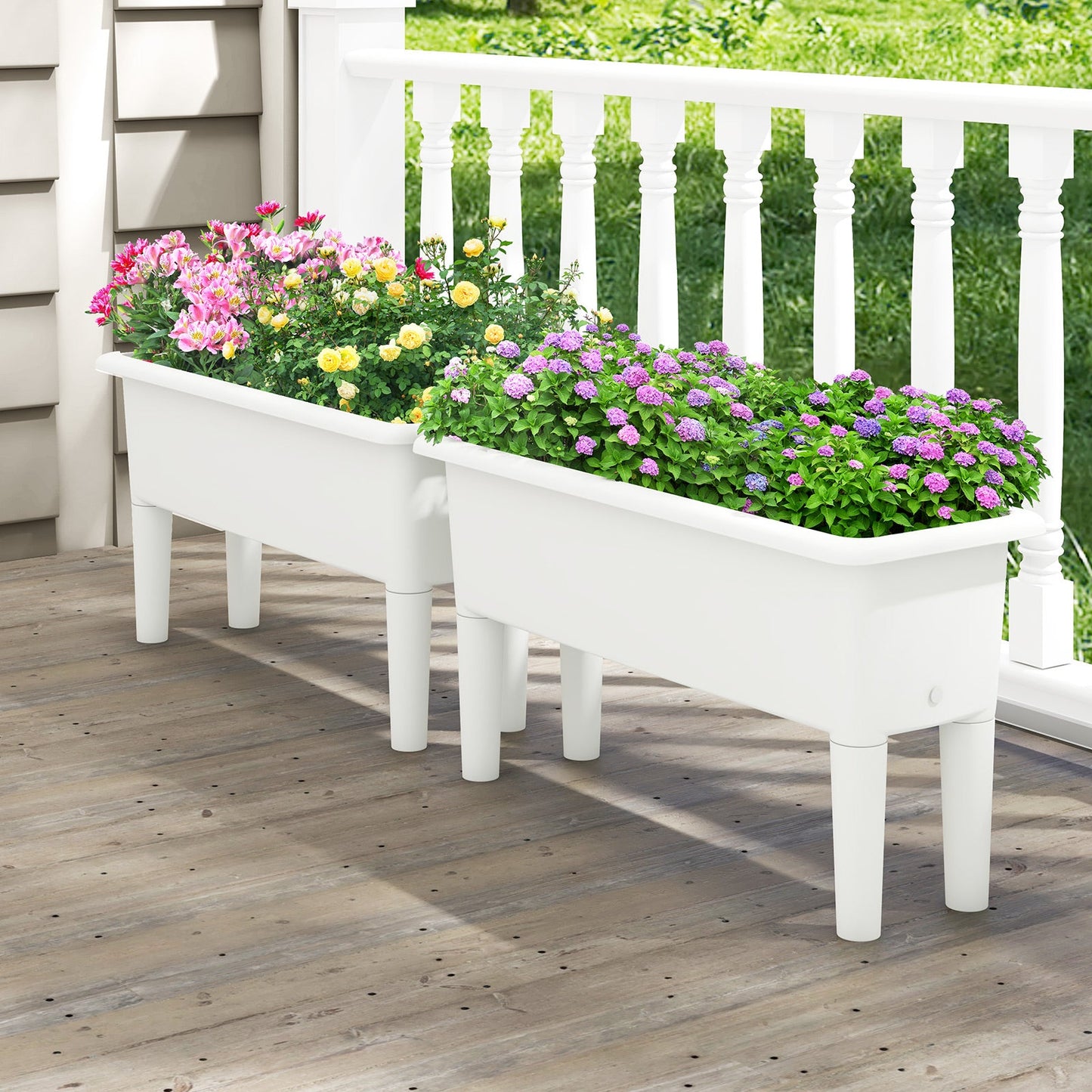 2 Pieces Raised Garden Beds with Detachable Legs and Drainage Hole-White