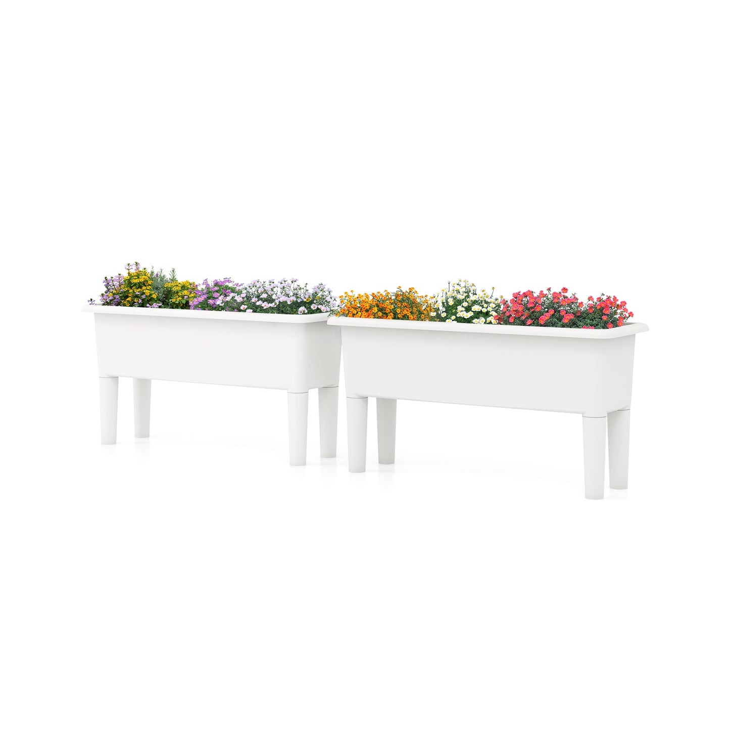 2 Pieces Raised Garden Beds with Detachable Legs and Drainage Hole-White