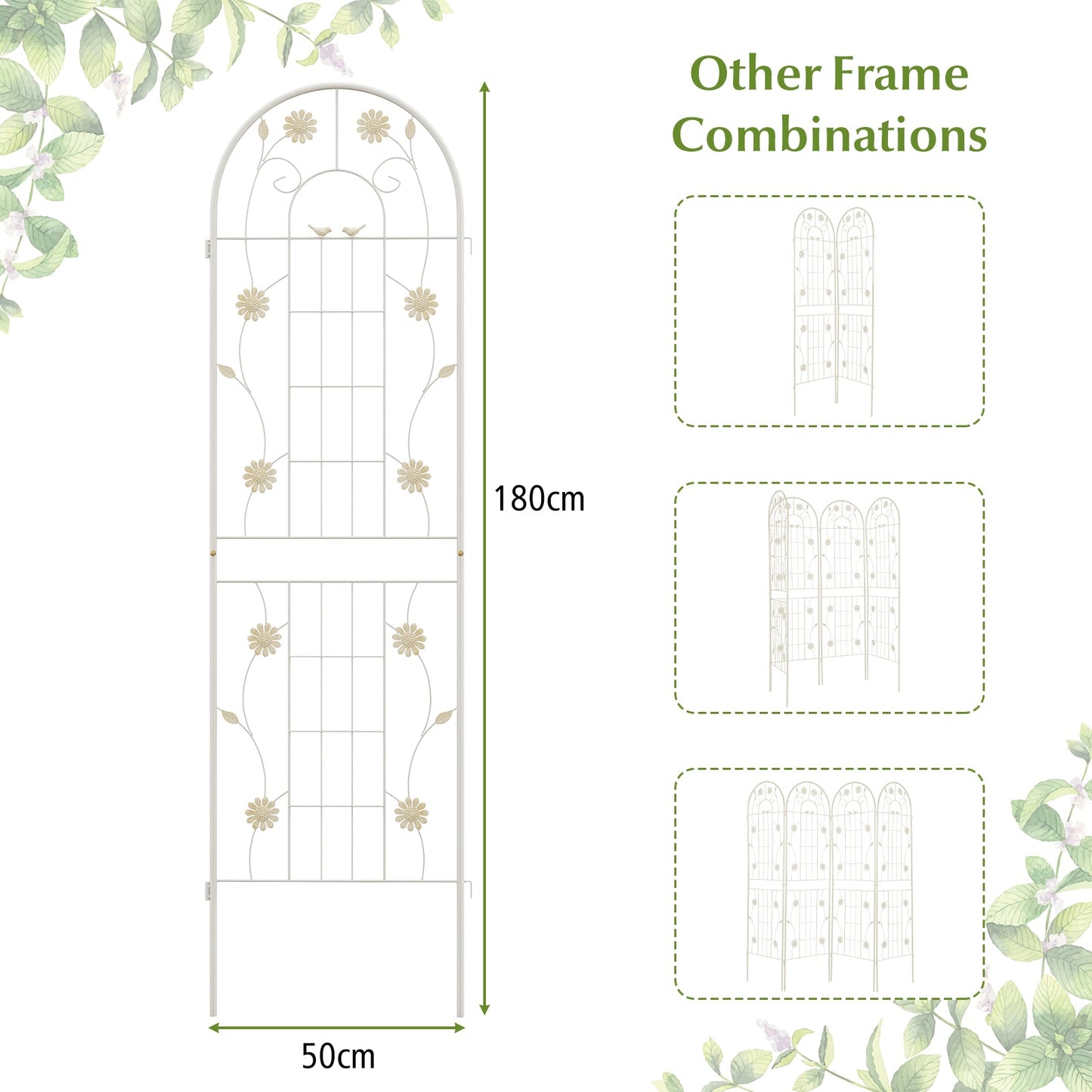 2/4 Pack Metal Garden Trellis 180 cm x 50 cm Wire Lattice Panel-White-2 Pack