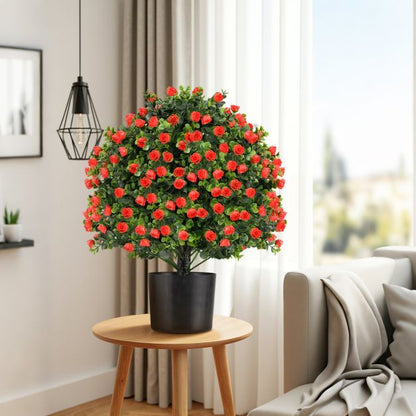 2 Pack Artificial Rose Topiary Ball Tree with Flowers and Plastic Nursery Pot-Rose