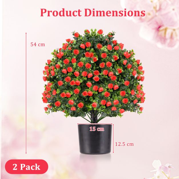 2 Pack Artificial Rose Topiary Ball Tree with Flowers and Plastic Nursery Pot-Rose